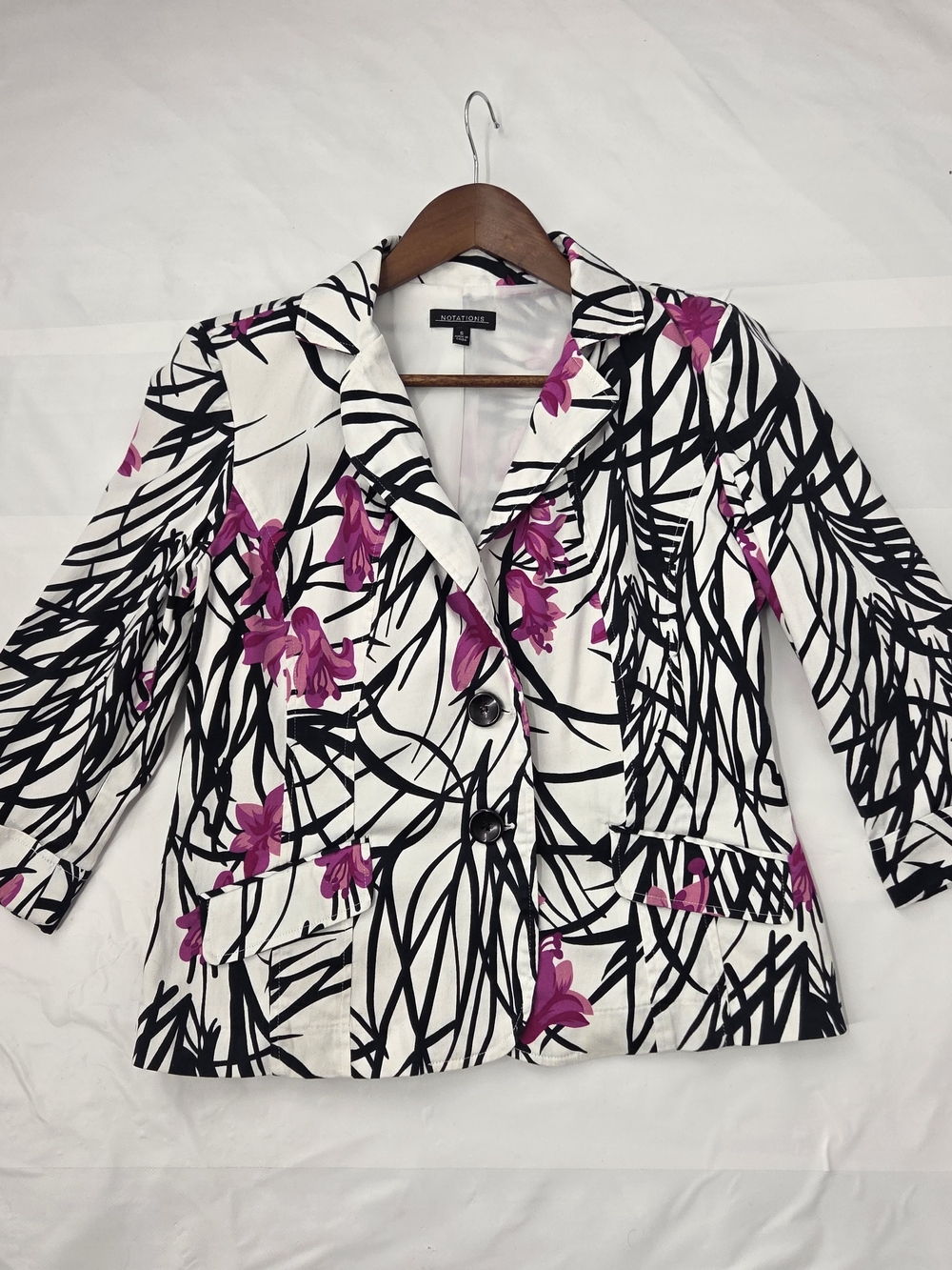 Vintage Notations Floral Abstract Blazer Jacket Y2K Cropped 3/4 Sleeve Small S